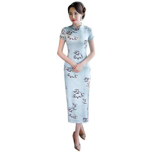 QQ9605新款高端修身祥云图案桑蚕丝旗袍 商品图4