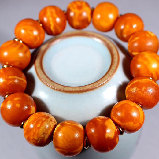 【红花蜡老蜜蜡手串】颗颗珠子满蜡满花,大年份红花蜡,保存度好,有缘