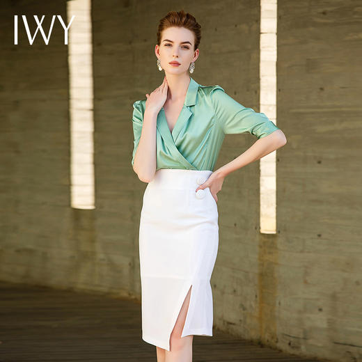 IWY/浅绿色衬衫白色半裙套装55B1+S9202 商品图5