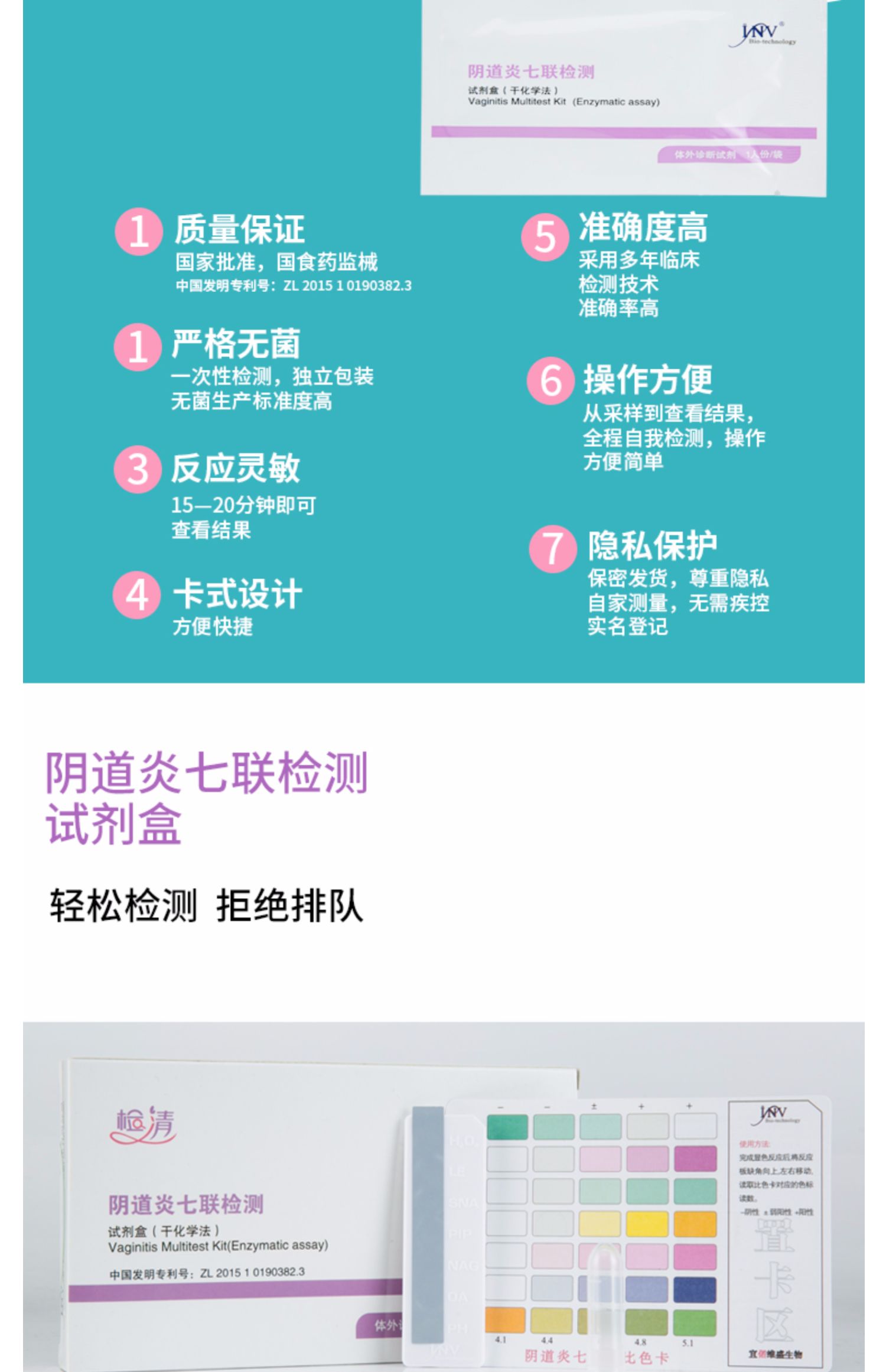 妇科自检卡阴道炎七联检测试纸炎症私密私处霉菌医用疾病白带自测