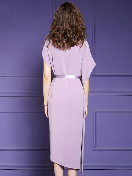 FMY23660新款气质短袖收腰醋酸不规则连衣裙 商品图3