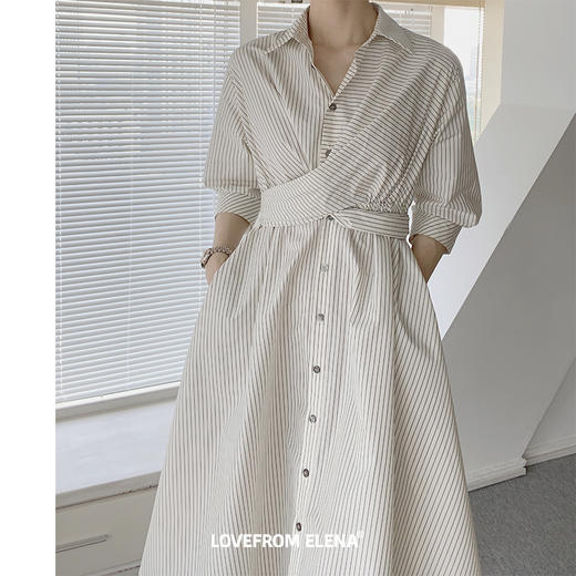 黑白条纹衬衫连衣裙 商品图9