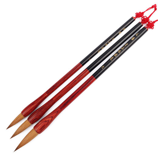 【红黑檀杆珍品纯狼毫】贡品纯狼毫三支套装大中小三支礼盒套装 商品图3