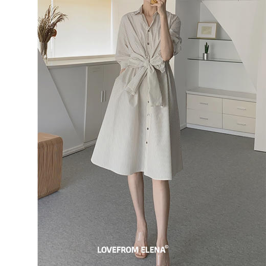 黑白条纹衬衫连衣裙 商品图5