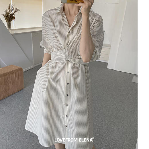 黑白条纹衬衫连衣裙 商品图2