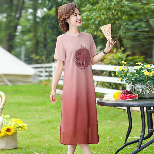 YCEA496-2017复古雪纺连衣裙阔太太大码 商品图1