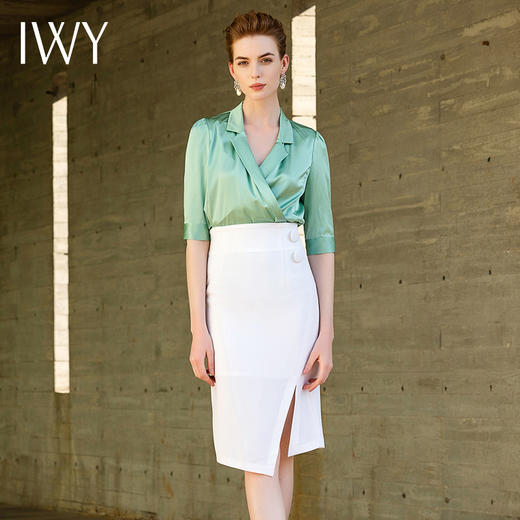 IWY/浅绿色衬衫白色半裙套装55B1+S9202 商品图2