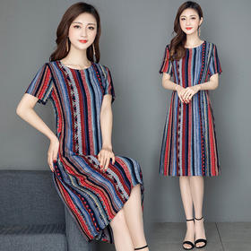 MQ-1778-01夏装大码显瘦中长款绵绸过膝连衣裙YY