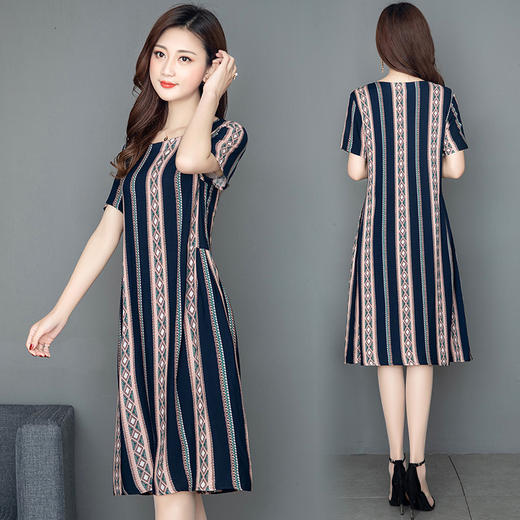 MQ-1778-01夏装大码显瘦中长款绵绸过膝连衣裙YY 商品图1