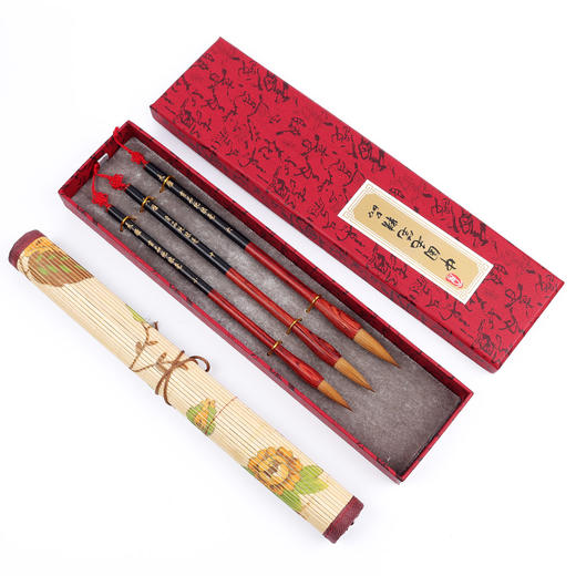 【红黑檀杆珍品纯狼毫】贡品纯狼毫三支套装大中小三支礼盒套装 商品图4