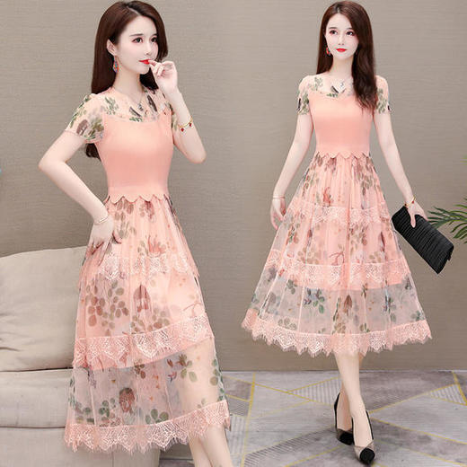 YWEZ20231气质减龄蕾丝过膝印花大码连衣裙 商品图3