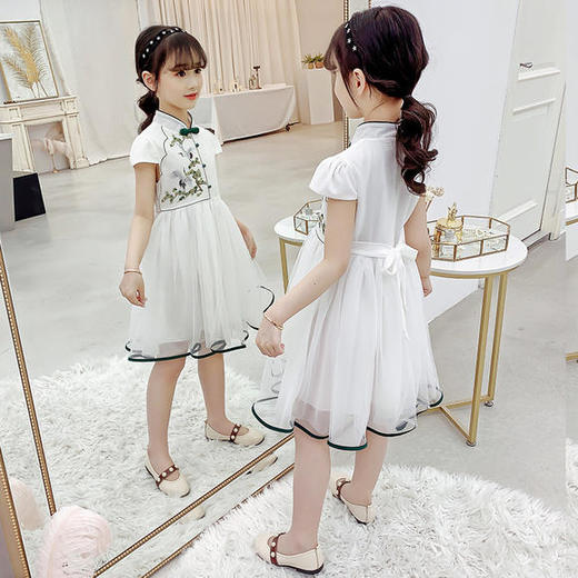 MS-ADKXJD132新款中大童时尚松枝鹤舞汉服网纱连衣裙 商品图1