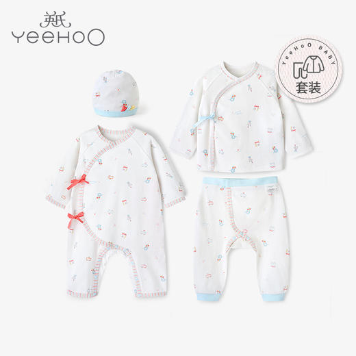 英氏男女宝宝四季嘉年华纯棉内衣婴儿满月礼盒四件套 10097001 商品图0
