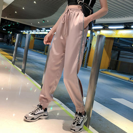 欧芮儿夏装新款开叉运动裤女高腰休闲长裤德芙裤垂感九分裤子 商品图0