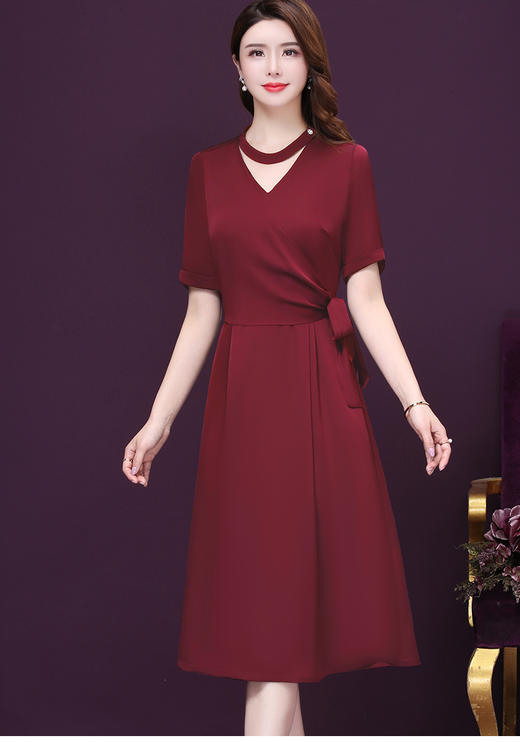 WXY-1073X夏新款大码纯色V领阔太太宽松简约气质礼服 商品图4