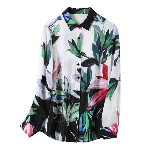 FP-F1064新款翻领单排扣长袖水墨印花真丝衬衫 商品图4