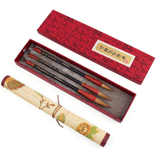 【北尾纯狼毫】中楷毛笔，檀木笔杆，中间黑檀木两头镶红檀木，大中小楷3支礼盒套装 商品图4