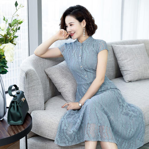MQ-A183夏季新款短袖过膝蕾丝连衣裙YY 商品图4