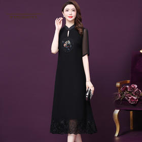 WXY-075真丝新款中国风复古绣花高贵气质改良旗袍