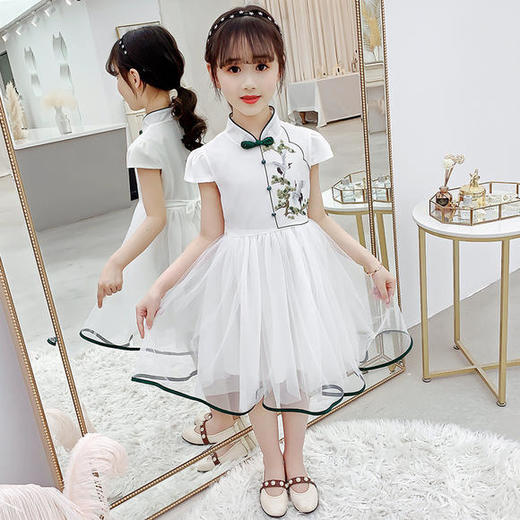 MS-ADKXJD132新款中大童时尚松枝鹤舞汉服网纱连衣裙 商品图3