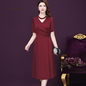 WXY-1073X夏新款大码纯色V领阔太太宽松简约气质礼服