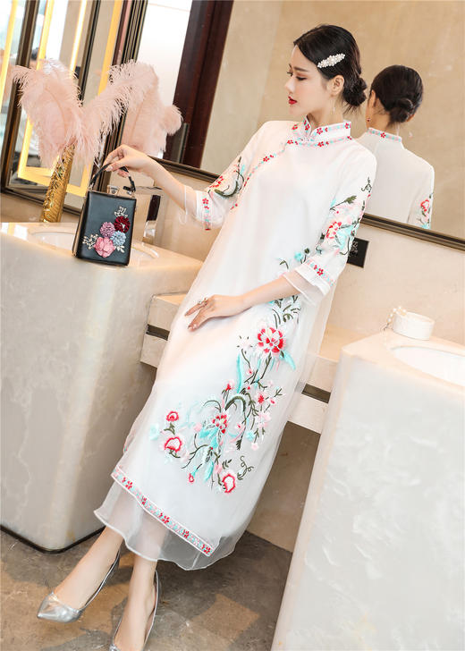 QZ2055超仙复古穿搭女腰显瘦气质民族旗袍版连衣裙 商品图2