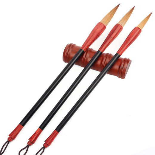 【北尾纯狼毫】中楷毛笔，檀木笔杆，中间黑檀木两头镶红檀木，大中小楷3支礼盒套装 商品图3