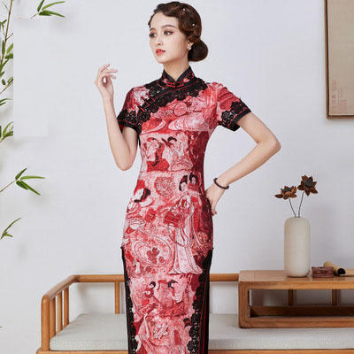 QC1697813夏季新款真丝长款可定制手工盘扣旗袍裙礼服 商品图0