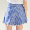 OLrain法式高级穿搭条纹休闲裤女夏季2022高腰蕾丝阔腿短裤子 商品缩略图1