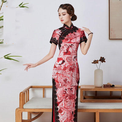 QC1697813夏季新款真丝长款可定制手工盘扣旗袍裙礼服 商品图1