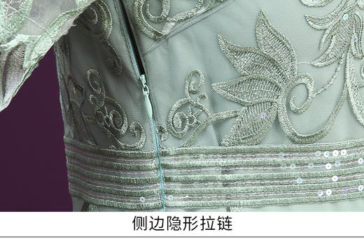 WXY-8440新款圆领气质仙女温柔风牛油果绿法式网纱连衣裙 商品图3