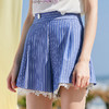 OLrain法式高级穿搭条纹休闲裤女夏季2022高腰蕾丝阔腿短裤子 商品缩略图0