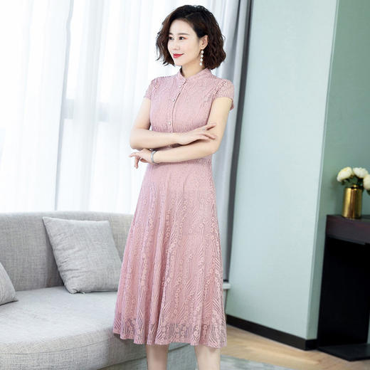 MQ-A183夏季新款短袖过膝蕾丝连衣裙YY 商品图3