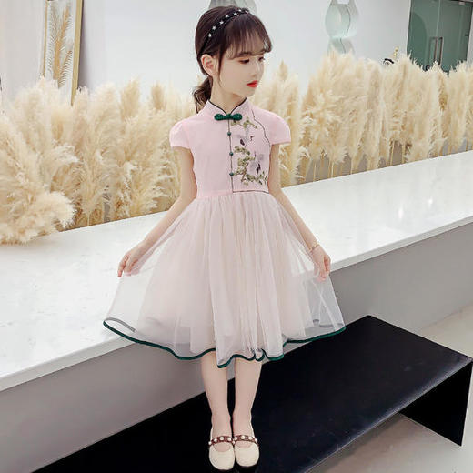 MS-ADKXJD132新款中大童时尚松枝鹤舞汉服网纱连衣裙 商品图2