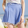 OLrain法式高级穿搭条纹休闲裤女夏季2022高腰蕾丝阔腿短裤子 商品缩略图3