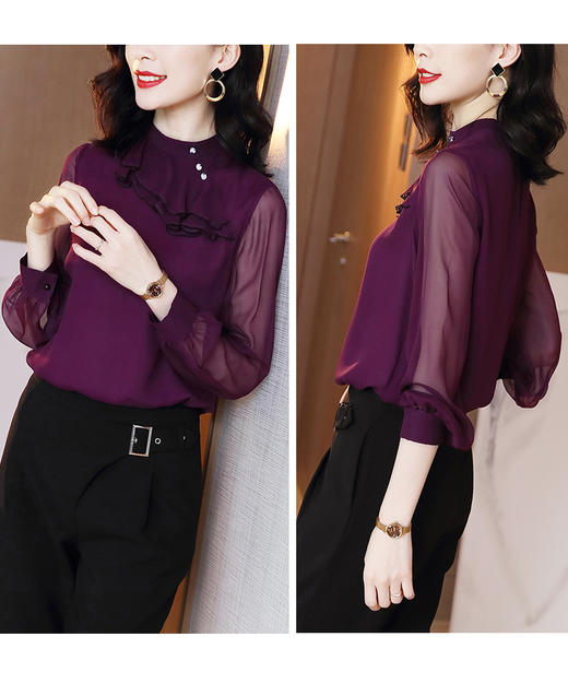 DD-6925新款时尚桑蚕丝荷叶边设计感小众上衣 商品图2