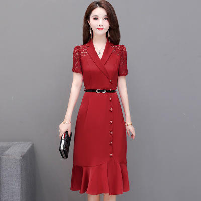 WEXYKL-AS217蕾丝拼接中长款过膝连衣裙 商品图3