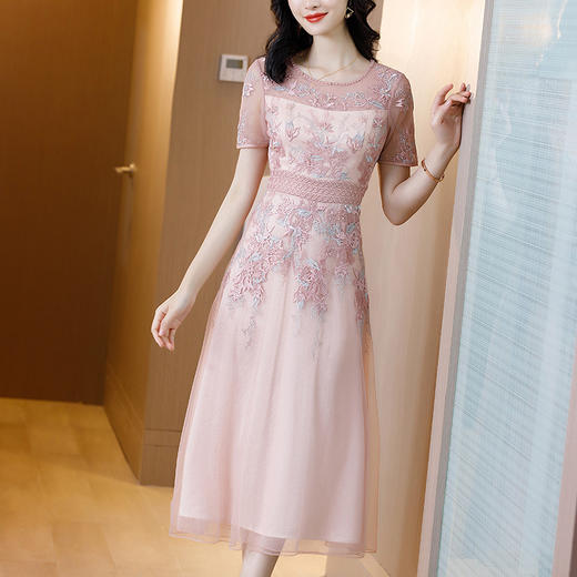 ML  3044002收腰显瘦长款礼服网纱绣花钉珠大摆连衣裙 商品图3