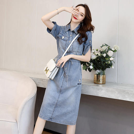 WZNH-ZRX8302时尚潮流舒适休闲长袖个性牛仔连衣裙 商品图1
