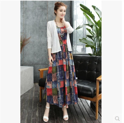 DD-6807夏装新款文艺棉麻两件宽松显瘦大摆裙套装 商品图4