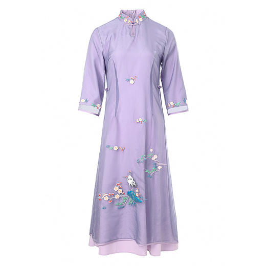 DEO-2BC19526情人纱旗袍新款宽松大码刺绣连衣裙 商品图4