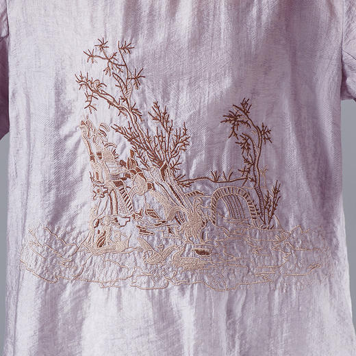 MQ-CF1981夏装中长款短袖纯苎麻圆领绣花上衣YY 商品图4