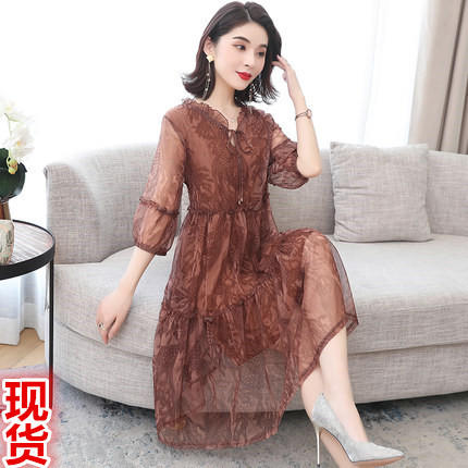 DD-2304法式宽松妈妈五分袖a字裙子轻熟风气质连衣裙 商品图1