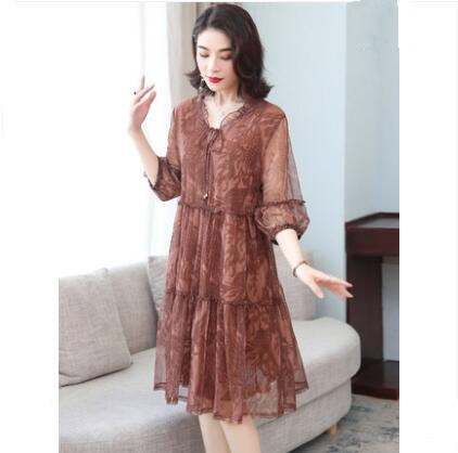 DD-2304法式宽松妈妈五分袖a字裙子轻熟风气质连衣裙 商品图4