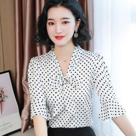MZ-MZ4222韩版洋气喇叭袖蝴蝶结小衫 商品图3