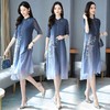 DD-6046中国风文艺印花双层真丝连衣裙 商品缩略图0