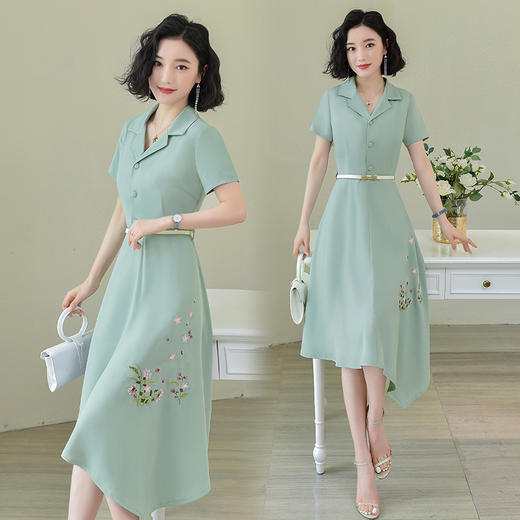 WZNH-SWCS926短袖中长款气质优雅潮流舒适时尚连衣裙 商品图1