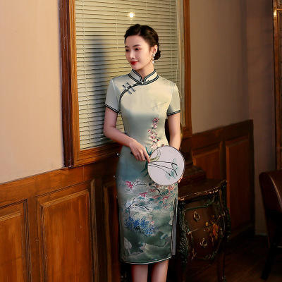 QH-JYJ01-12新款精工中长复合丝绸双层旗袍 商品图3