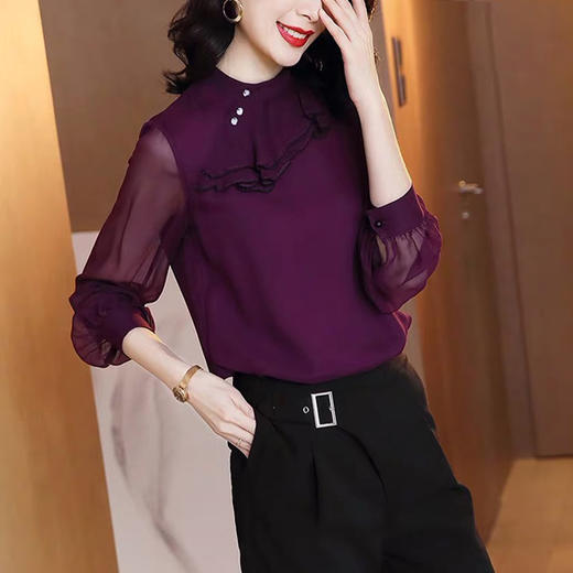 DD-6925新款时尚桑蚕丝荷叶边设计感小众上衣 商品图0