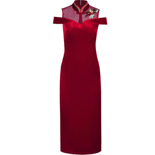 DLQ-A2161新款高档时尚丝绒长改良旗袍 商品图2